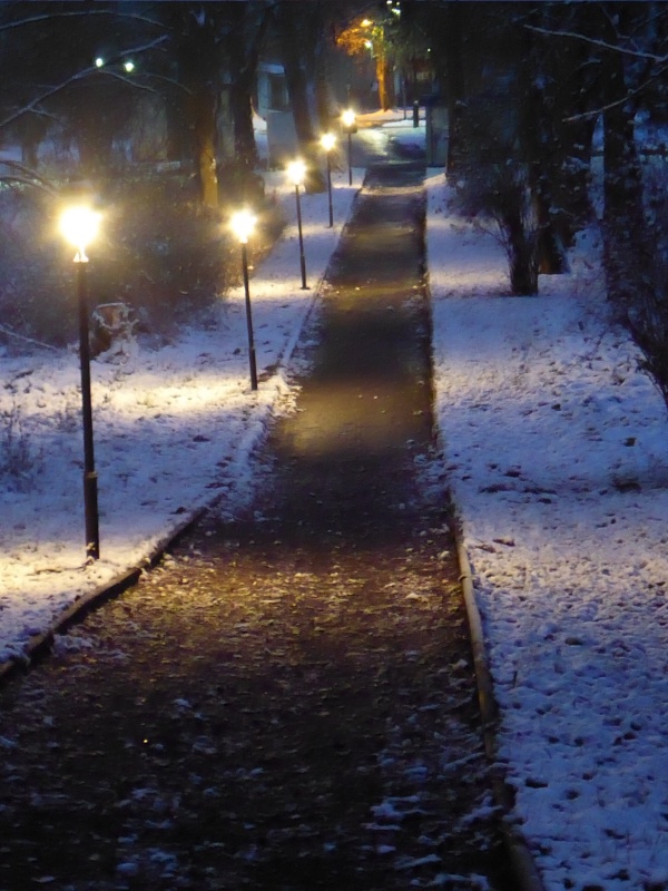 Wie von Geisterhand und völlig unerwartet, ist der Kirchweg wieder voll illuminiert.